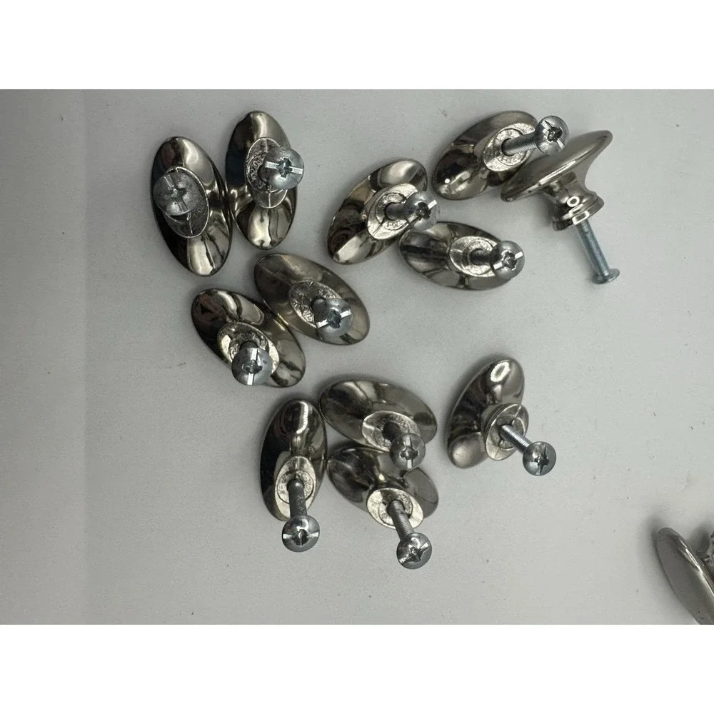 Lot 12 Cabinet Drawer Knobs Hardware Oval Door Pulls Metal Brushed Nickel 1-5/8